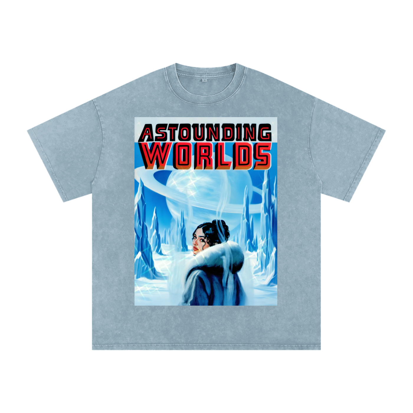Retro Sci-Fi Snow Washed Oversized T-Shirt | 1960s Pulp Magazine Style