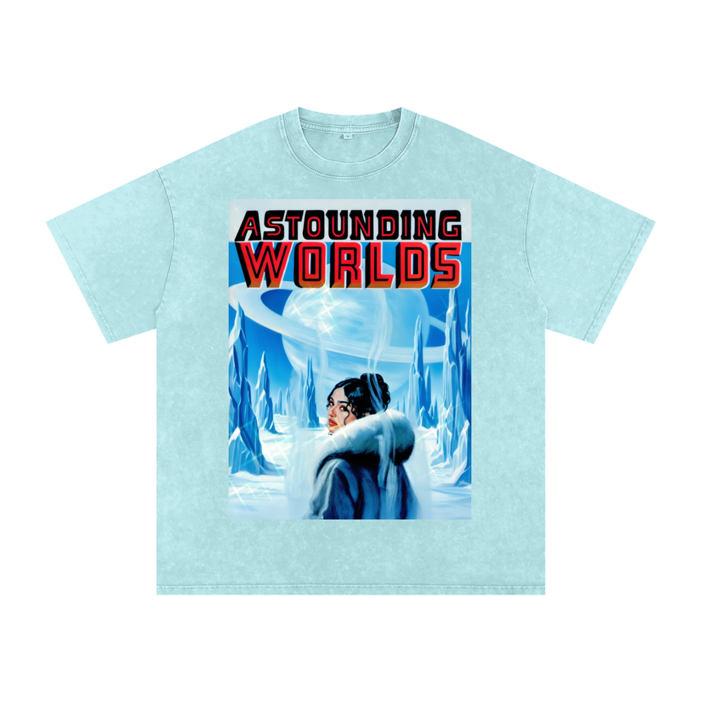 Retro Sci-Fi Snow Washed Oversized T-Shirt | 1960s Pulp Magazine Style