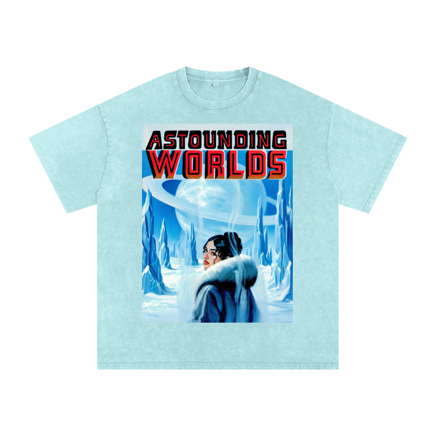 Retro Sci-Fi Snow Washed Oversized T-Shirt | 1960s Pulp Magazine Style